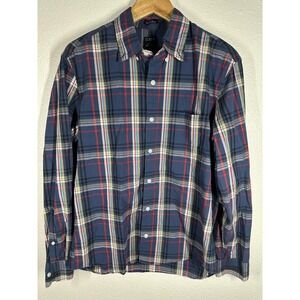 J.Crew Shirt Mens Medium Blue Plaid Slim Untucked Flex Washed Long Sleeve Casual
